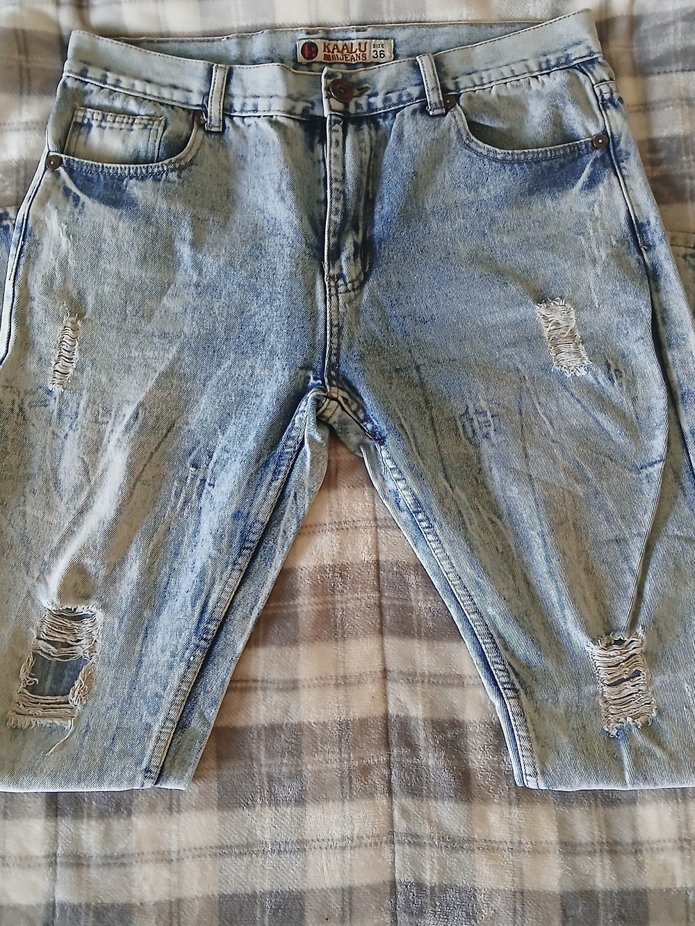 💚 Men's KAALU Light Blue Distressed Denim Jeans, 36x32